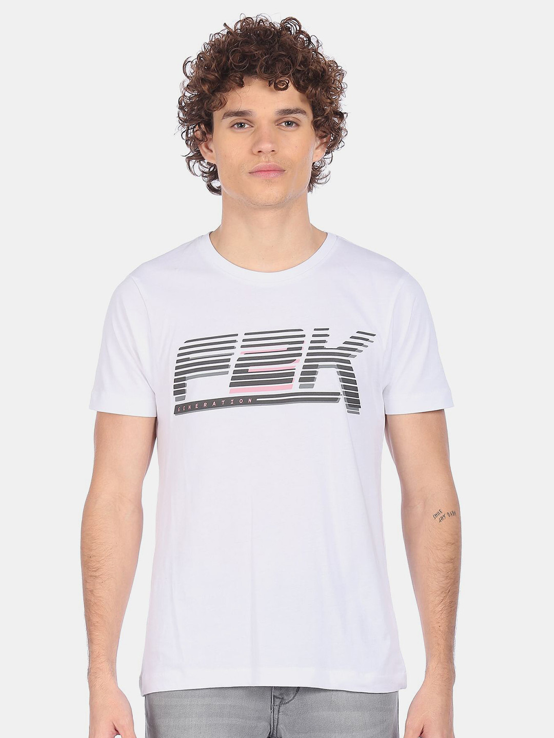 

Flying Machine Men White Printed T-shirt