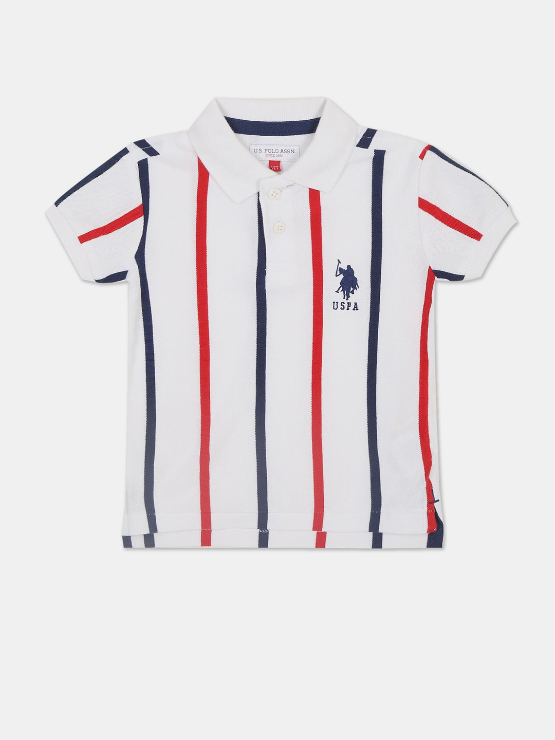 

U S Polo Assn Boys White Striped Polo T-shirt
