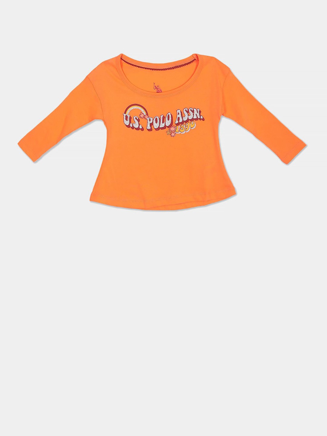 

U S Polo Assn Girls Orange Graphic Printed Full Sleeve T-shirt