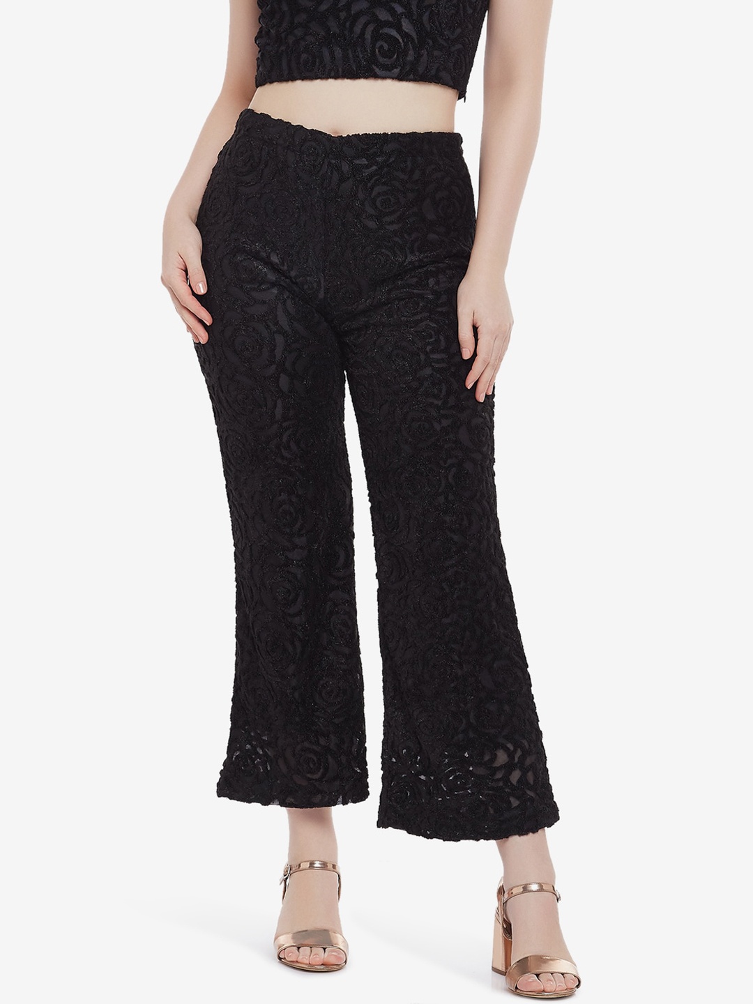 

Emmyrobe Women Black Floral Comfort Trousers