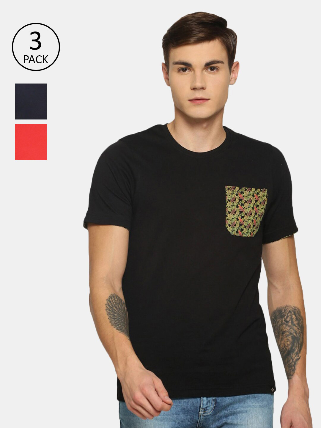 

Dollar Men Pack Of 3 Cotton T-shirts, Black