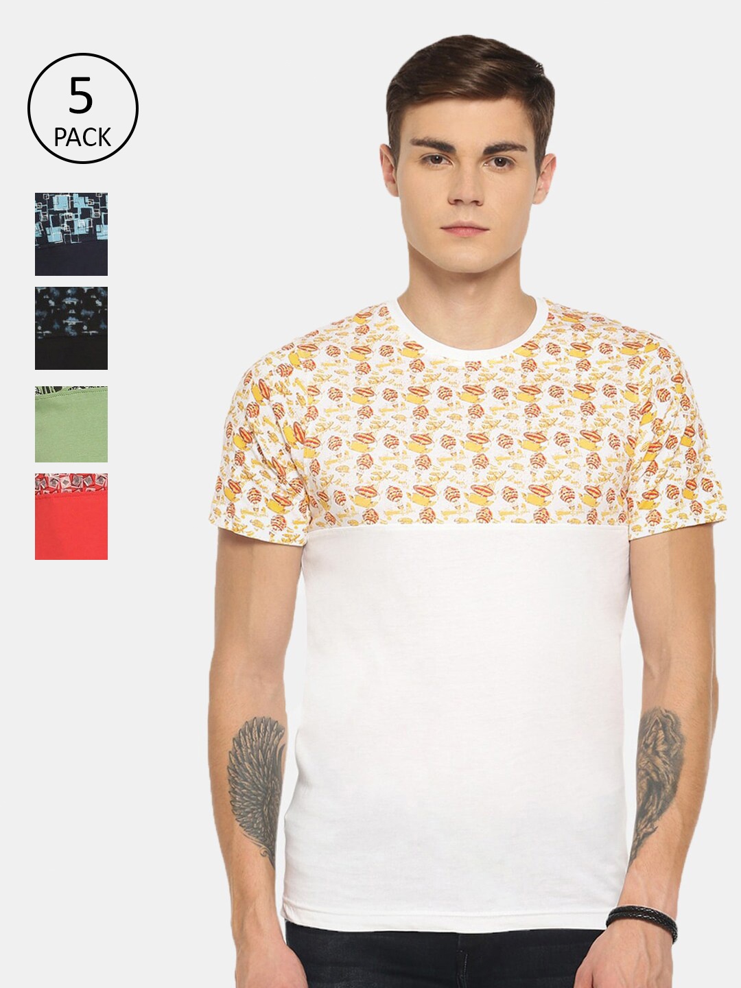 

Dollar Men Pack Of 5 Printed T-shirts, White