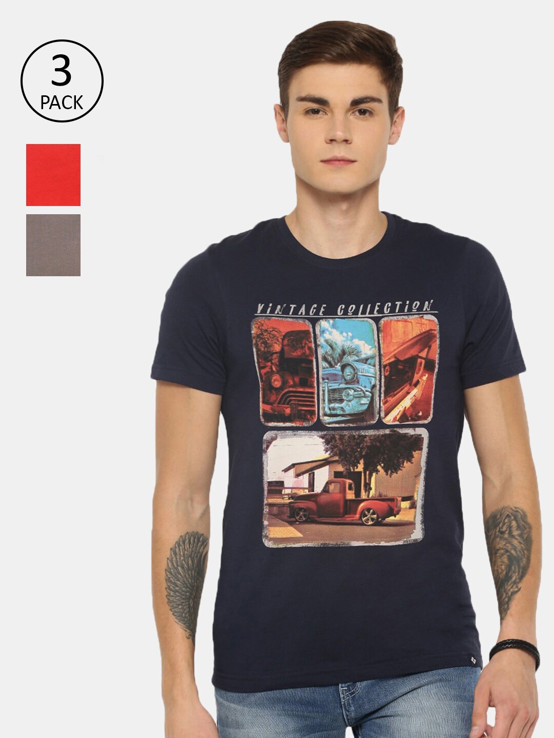 

Dollar Men Pack Of 3 Printed T-shirts, Navy blue