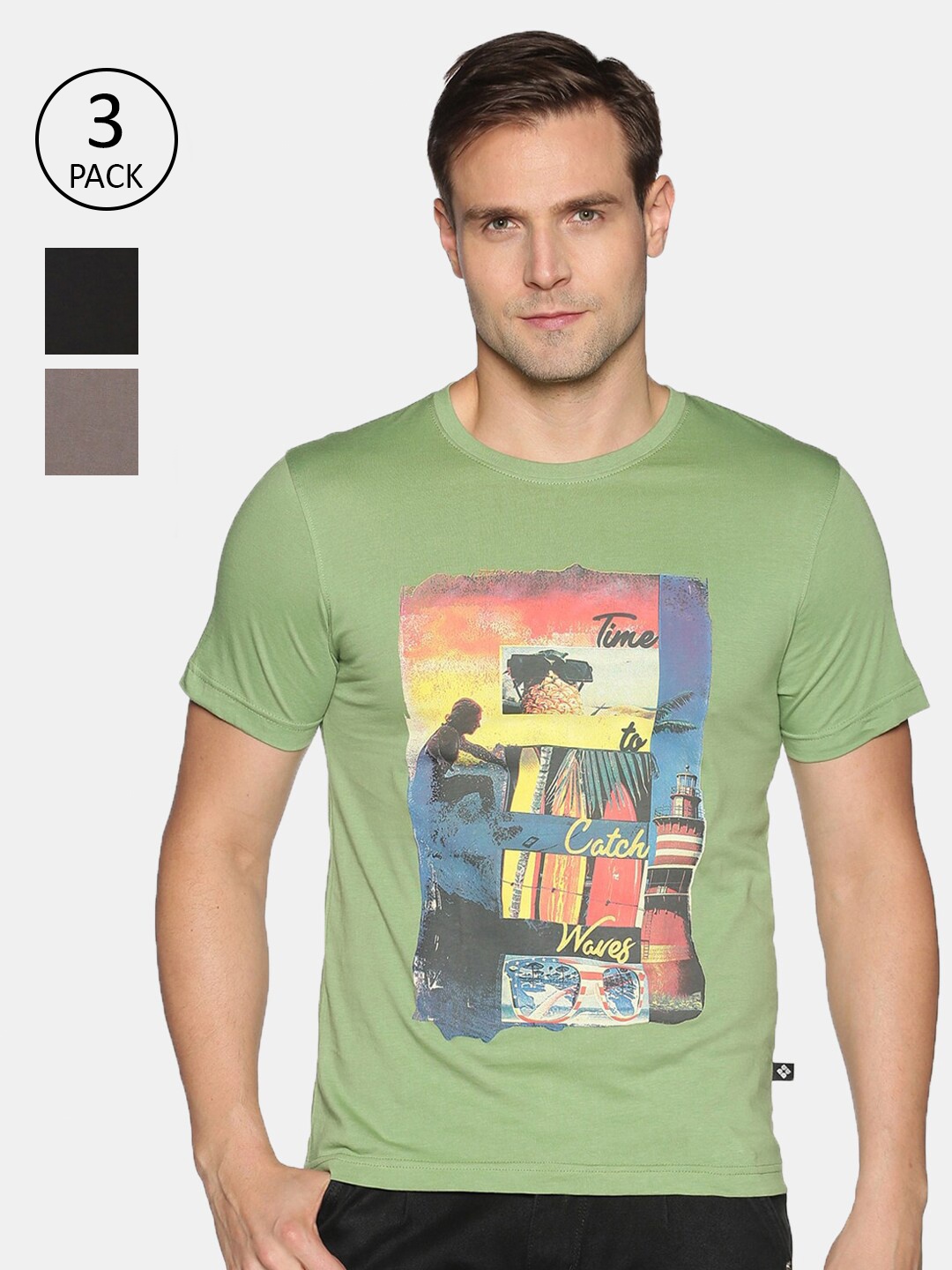 

Dollar Men Pack Of 3 Cotton T-shirts, Green