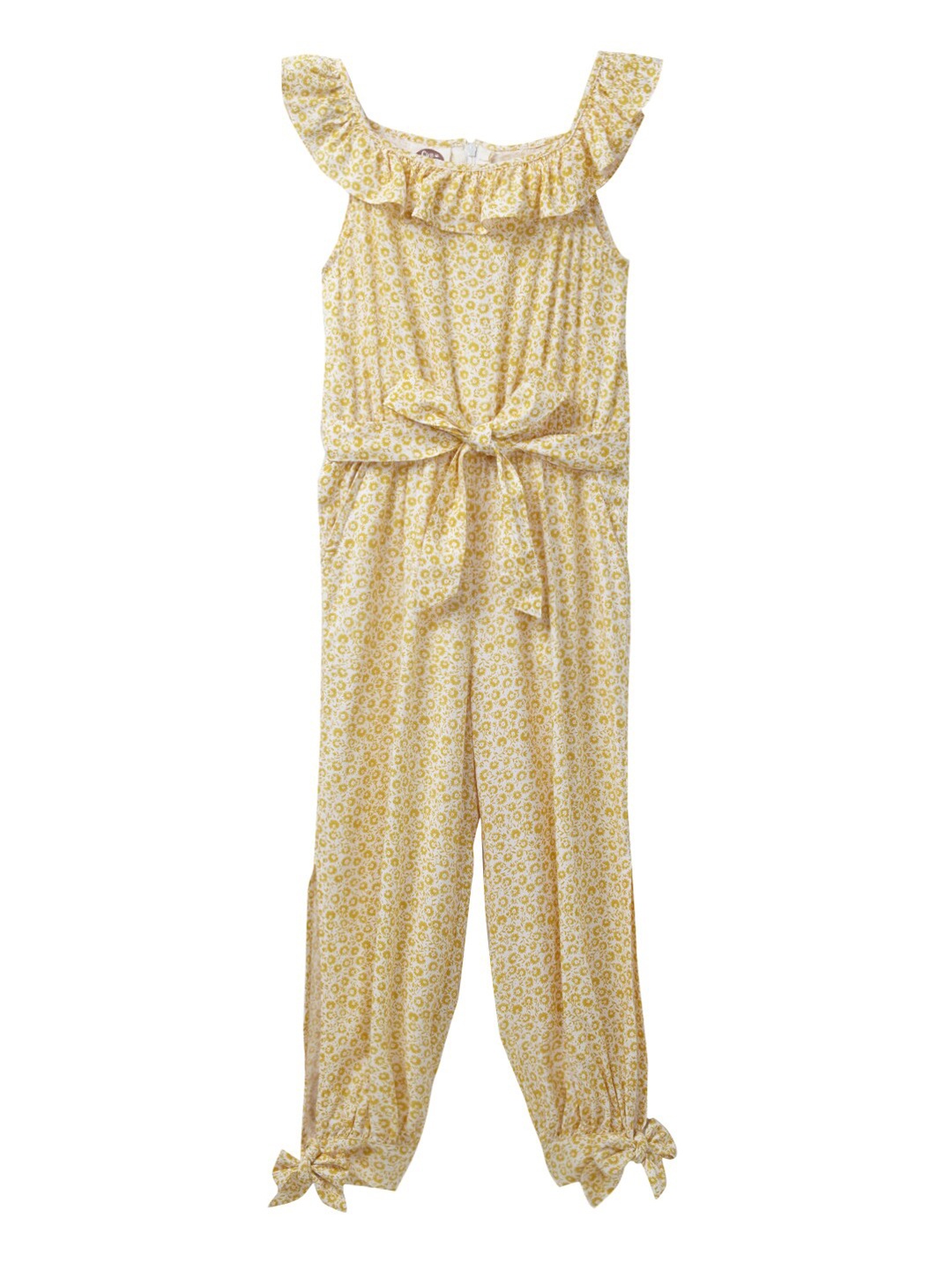 

Cub McPaws Girls Yellow & White Printed Basic Jumpsuit