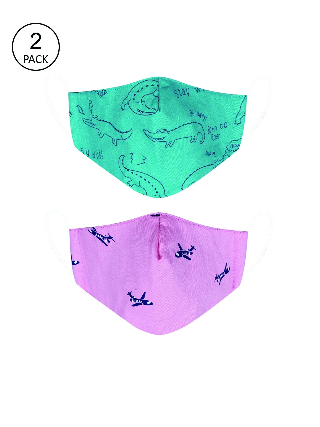 

VEA Kids Pack of 2 Green & Pink Printed Cotton 5 Layered Face Mask