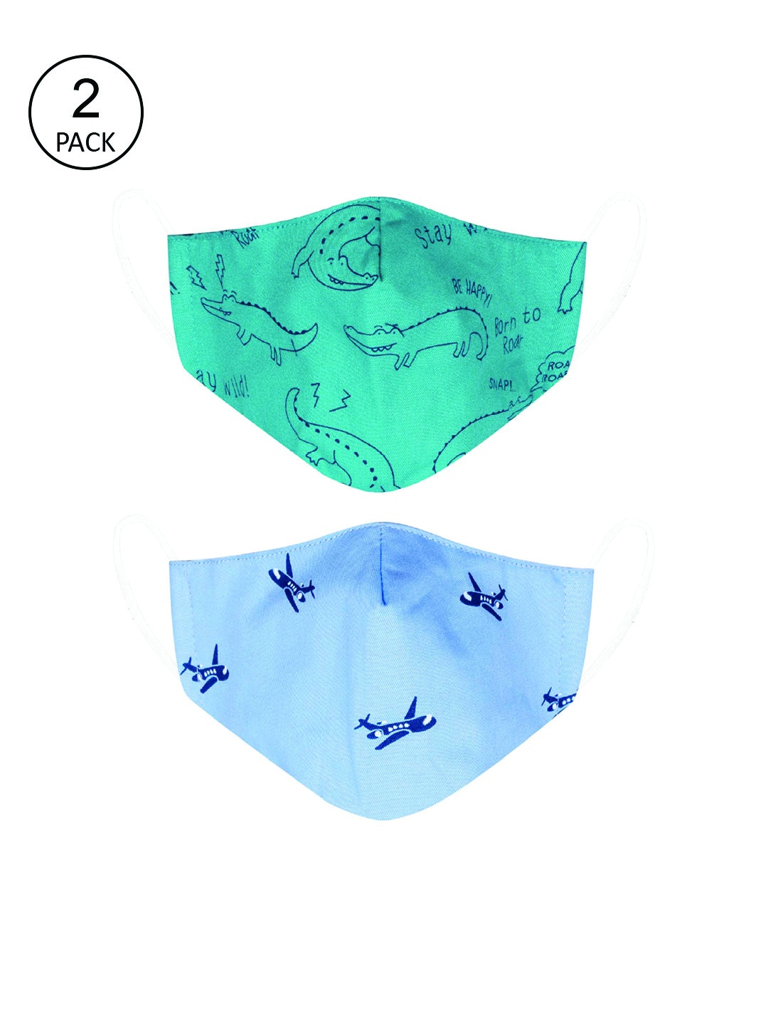 

VEA Kids Pack of 2 Turquoise Blue & White Printed Cotton 5 Layered Filtration Face Masks