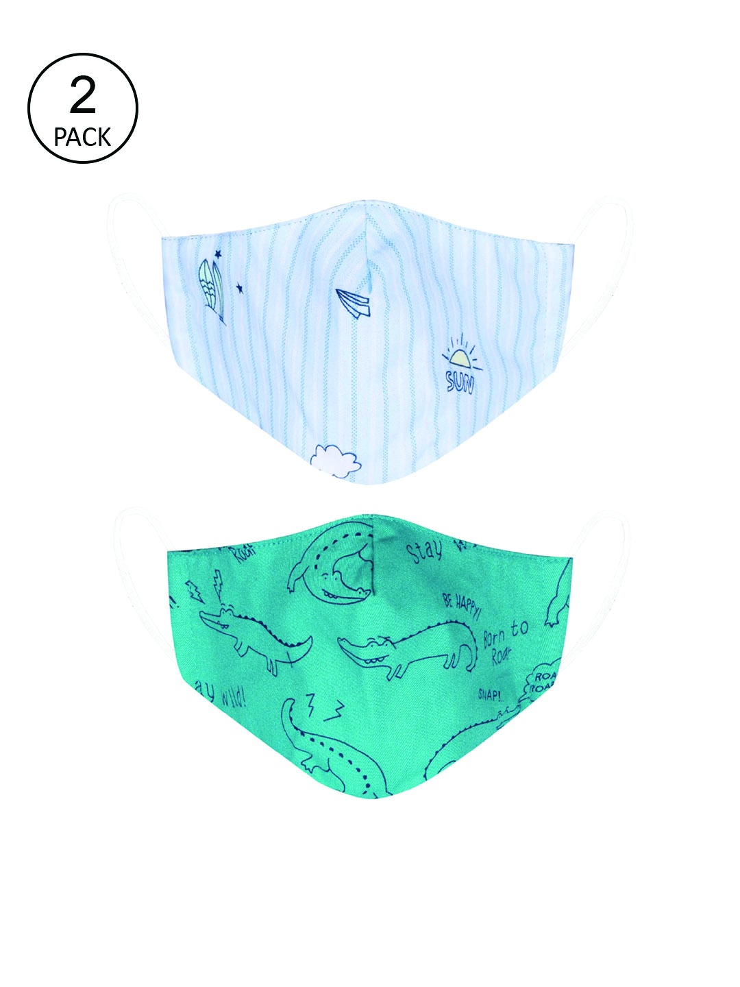 

VEA Kids Pack of 2 Blue & Green Printed Cotton 5 Layered Face Mask