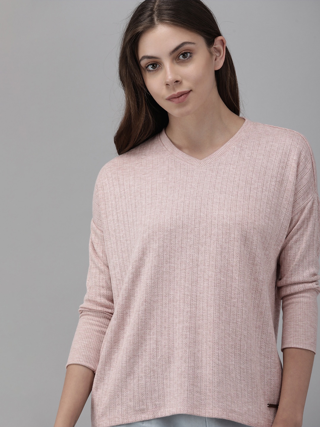 

Van Heusen V-Neck Full Sleeves Light Winter Lounge T-Shirt, Pink