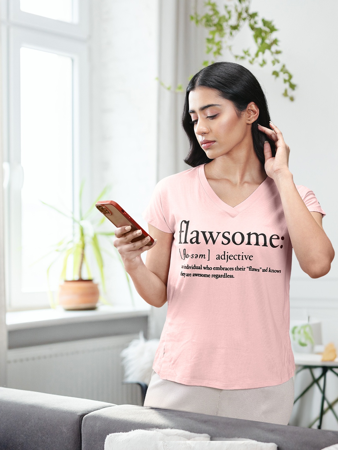 Van Heusen Typography Printed T-shirt, Peach