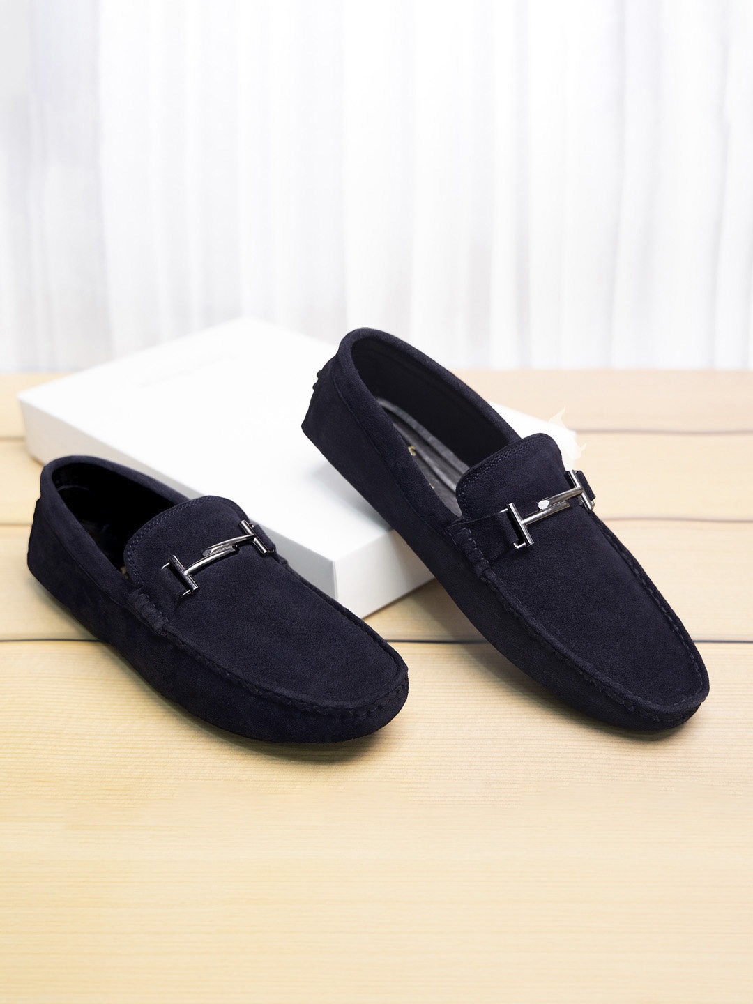 

Louis Stitch Men Prussian Blue Italian Suede Leather Handmade Driving Loafers