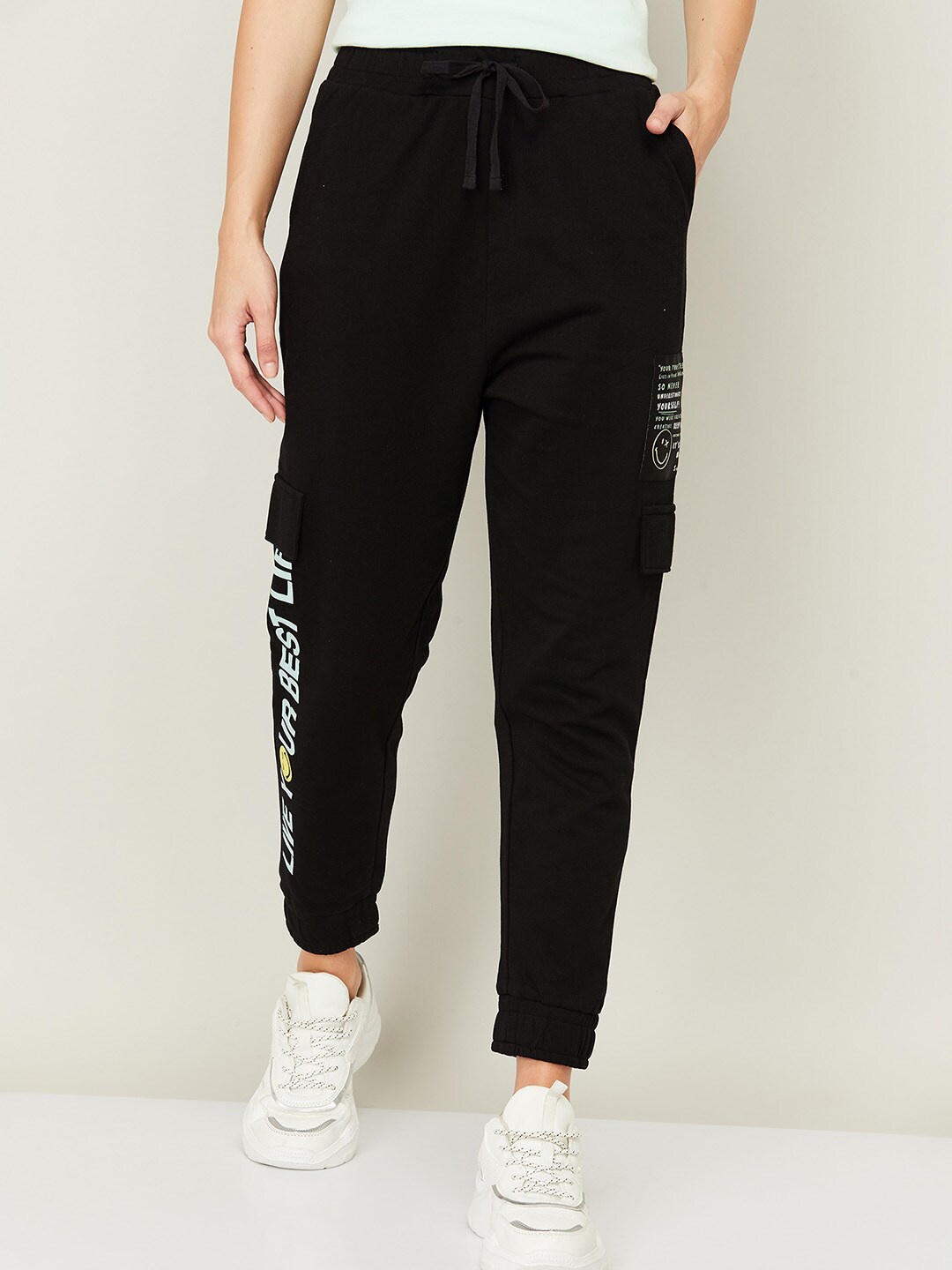 

SmileyWorld Women Black Solid Cotton Joggers