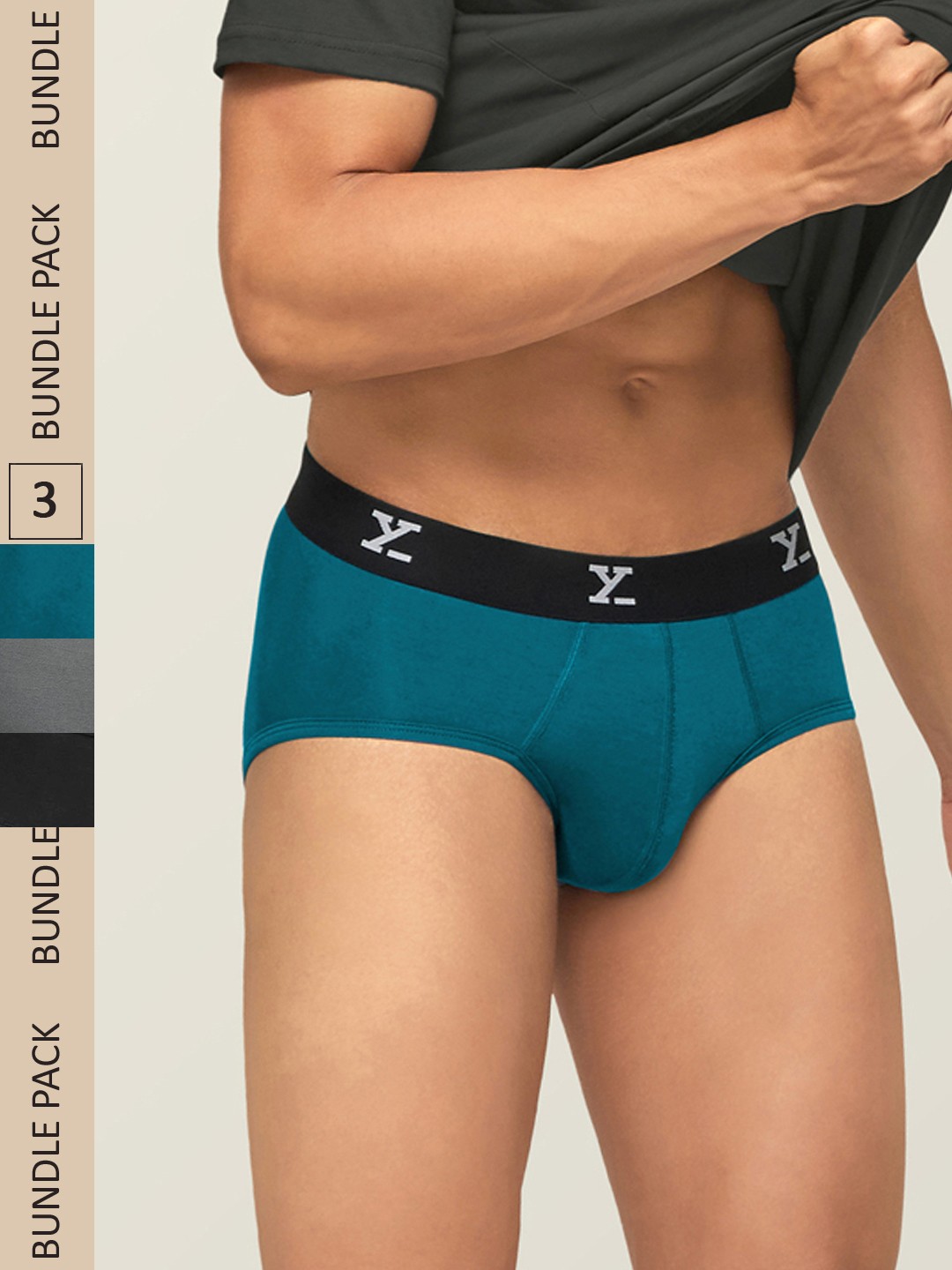 

XYXX Men Solid Pack Of 3 ACE IntelliSoft Modal Briefs XYBRF3PCK03, Black