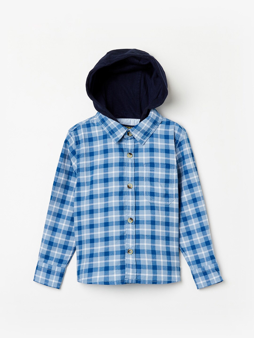 

Juniors by Lifestyle Boys Blue Checked Hooded Casual Shirt