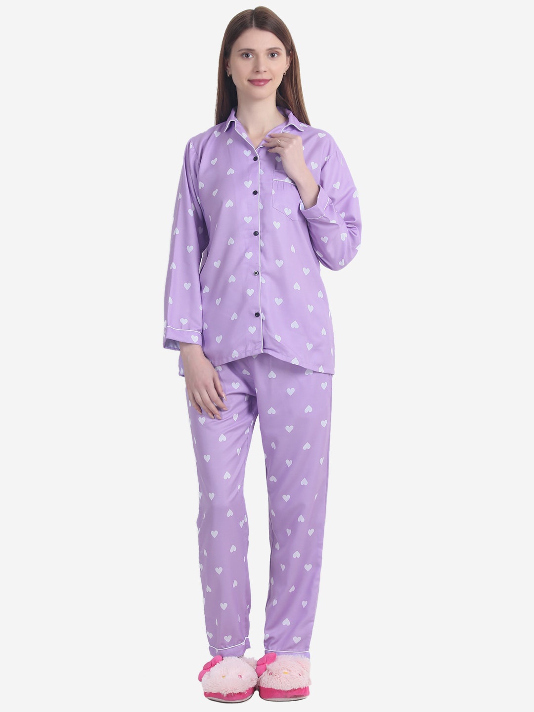 

House of JAMMIES Women Lavender & White Printed Night suit