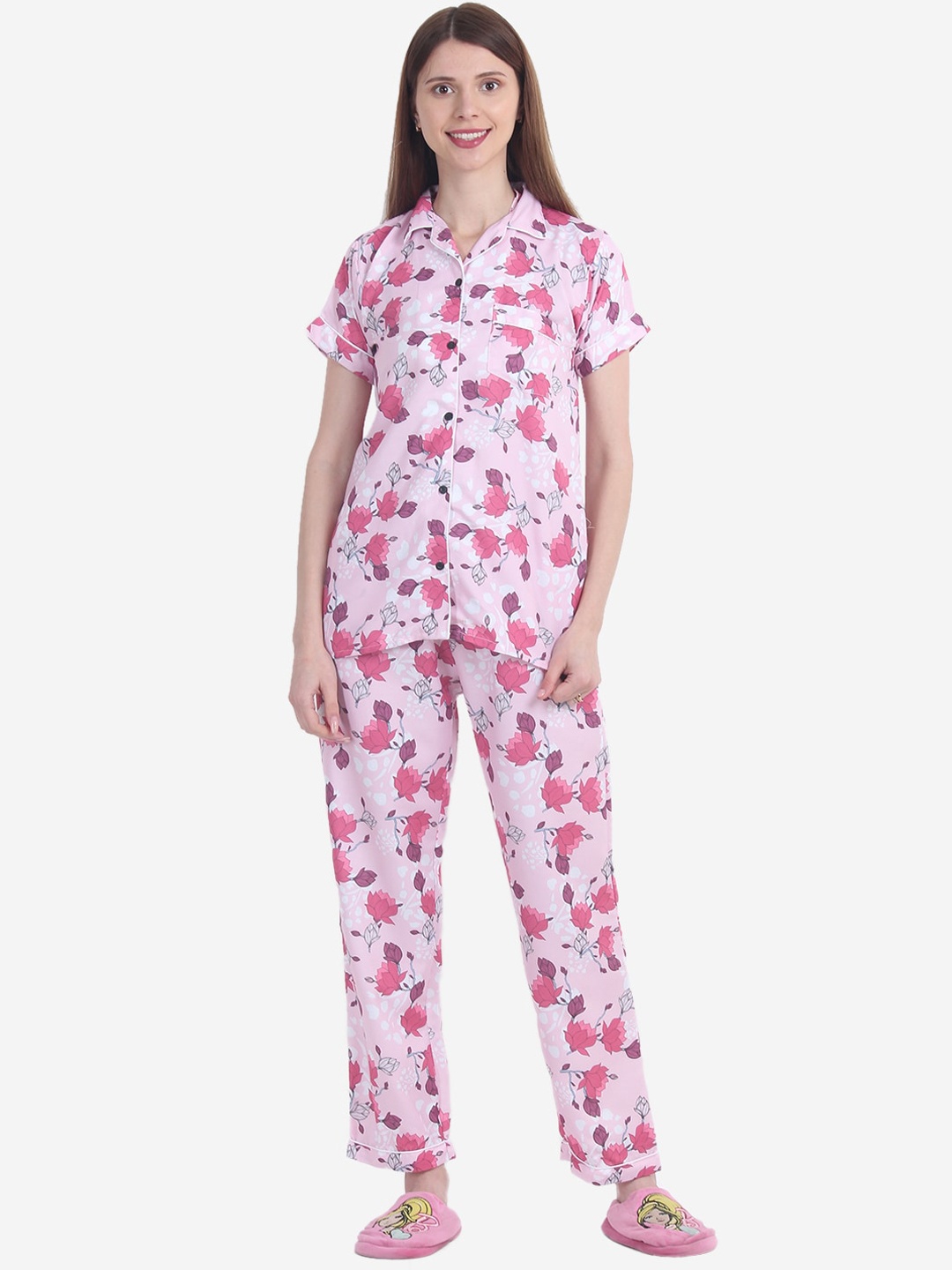

House of JAMMIES Women Pink & Purple Printed Night suit