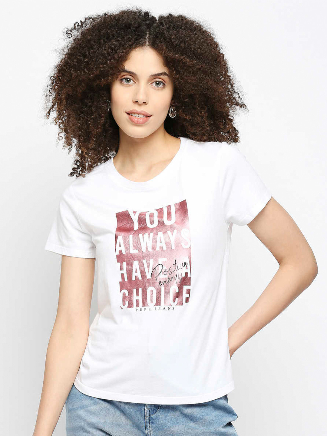 

Pepe Jeans Women White Harlie Statement Graphic Printed T-shirt