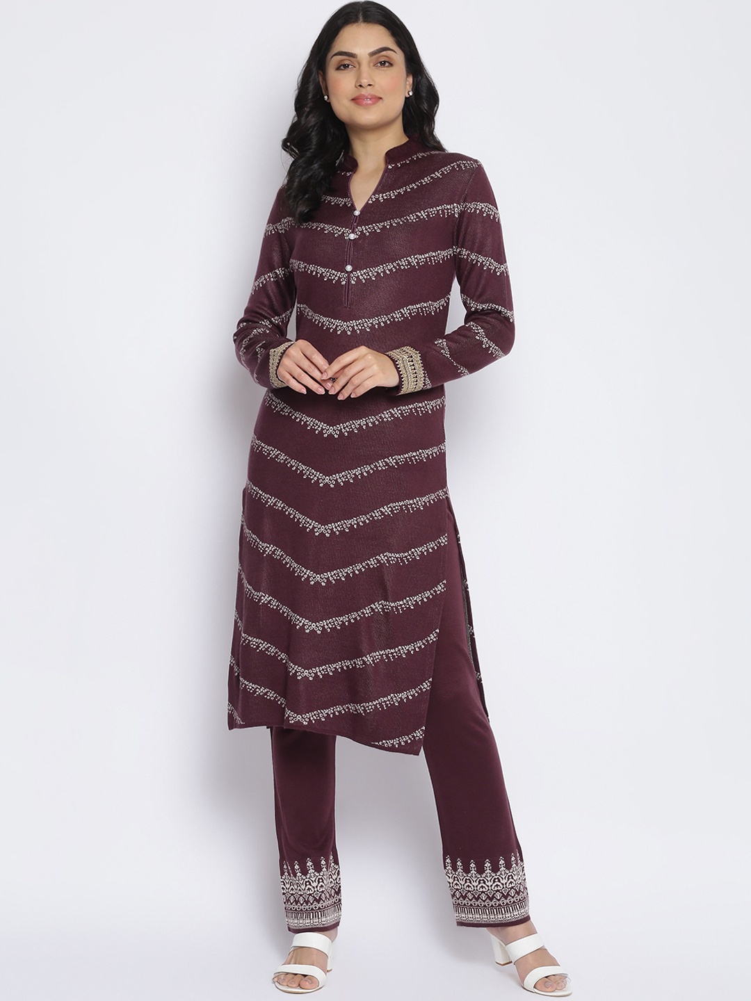 

MIKHAD Women Purple Jacquard Kurta
