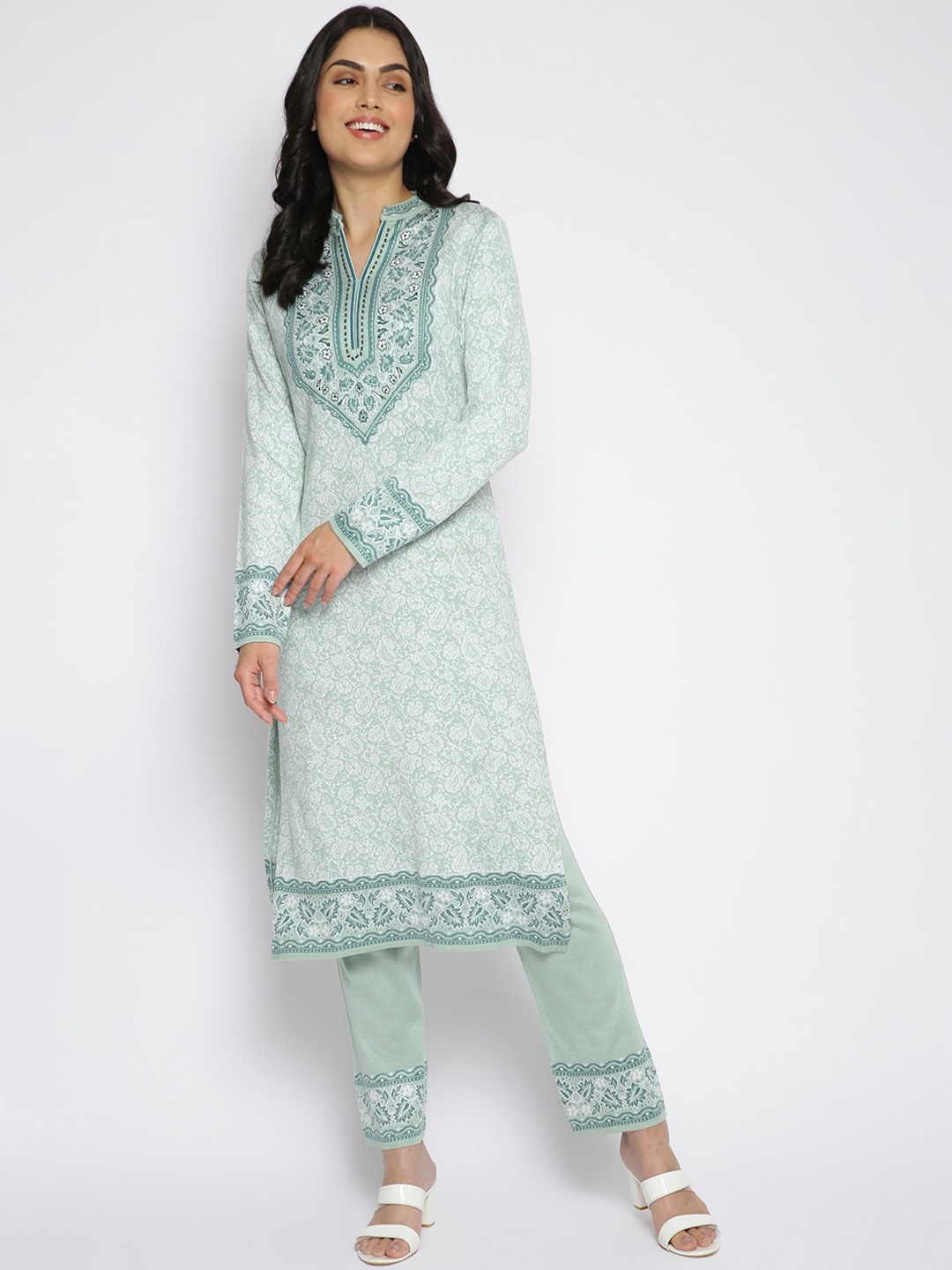 

MIKHAD Women Sea Green Ethnic Motifs Yoke Designreg Jacquard Kurta