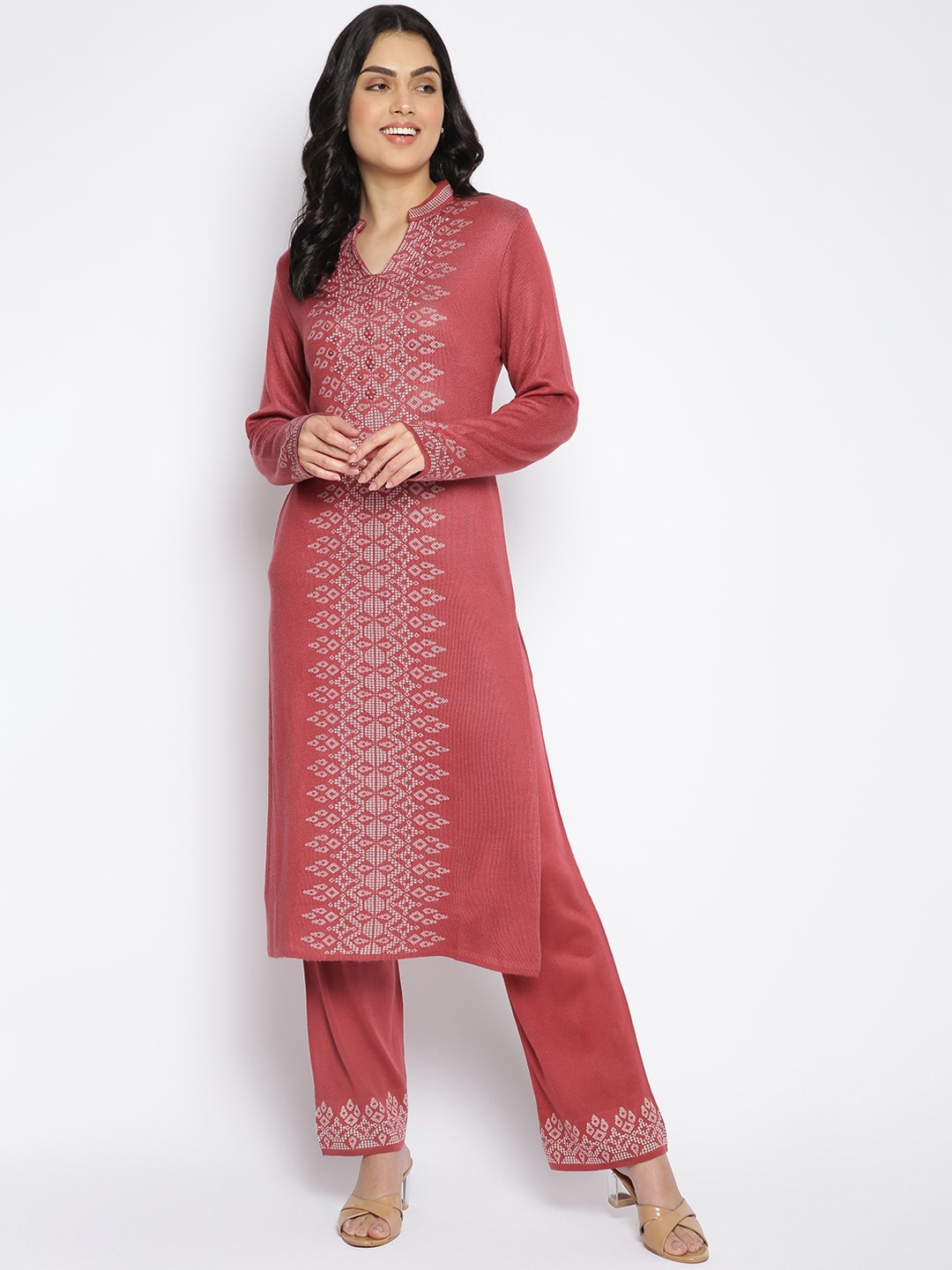 

MIKHAD Women Pink Ethnic Motifs Jacquard Acrylic Kurta