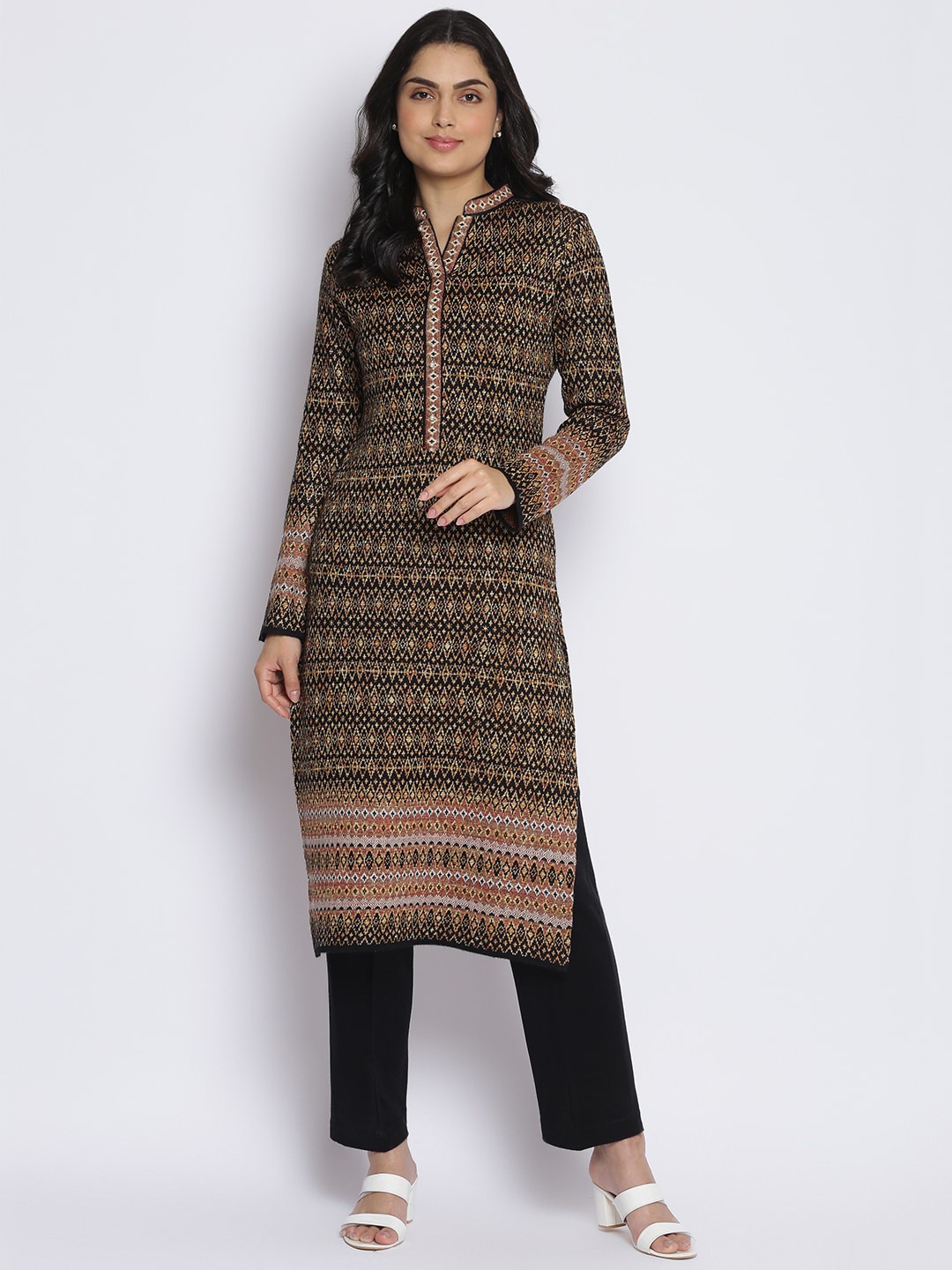 

MIKHAD Women Black & Brown Ethnic Motifs Jacquard Kurta