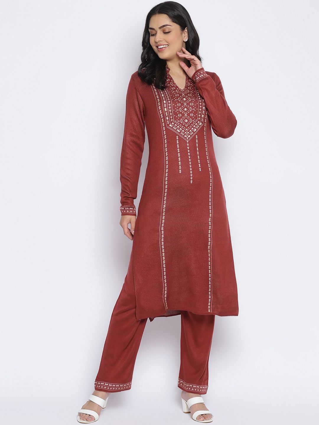 

MIKHAD Women Rust Embroidered Jacquard Kurta