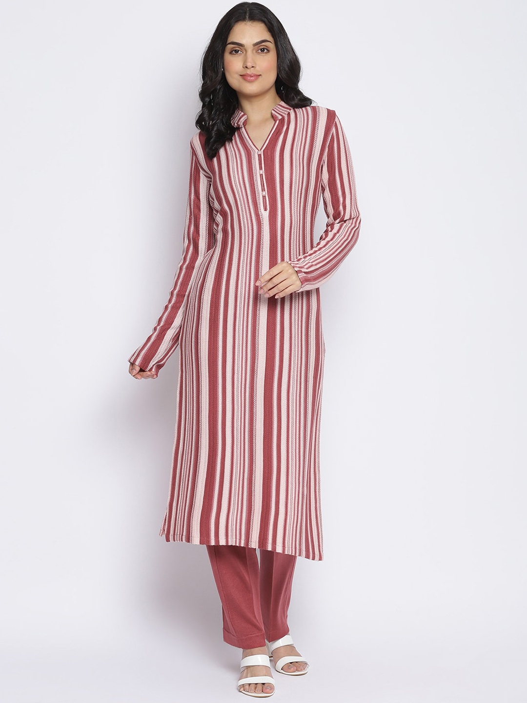 

MIKHAD Women Pink Striped Jacquard Kurta