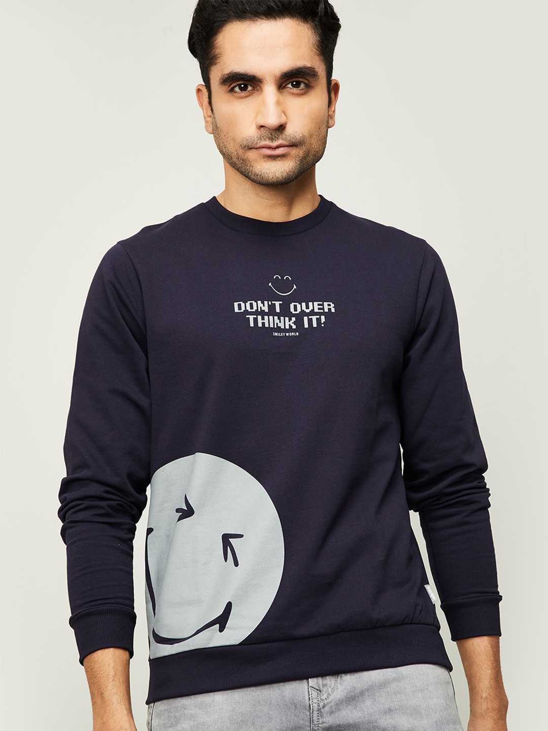 

SmileyWorld Men Navy Blue Printed Sweatshirt
