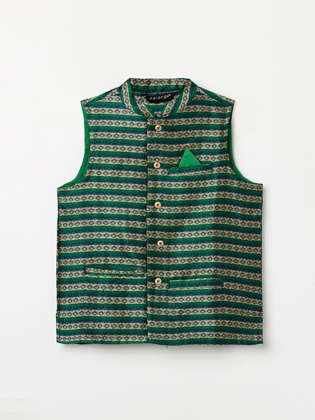 

Melange by Lifestyle Boys Green & Gold Toned Woven Design Waistcoat