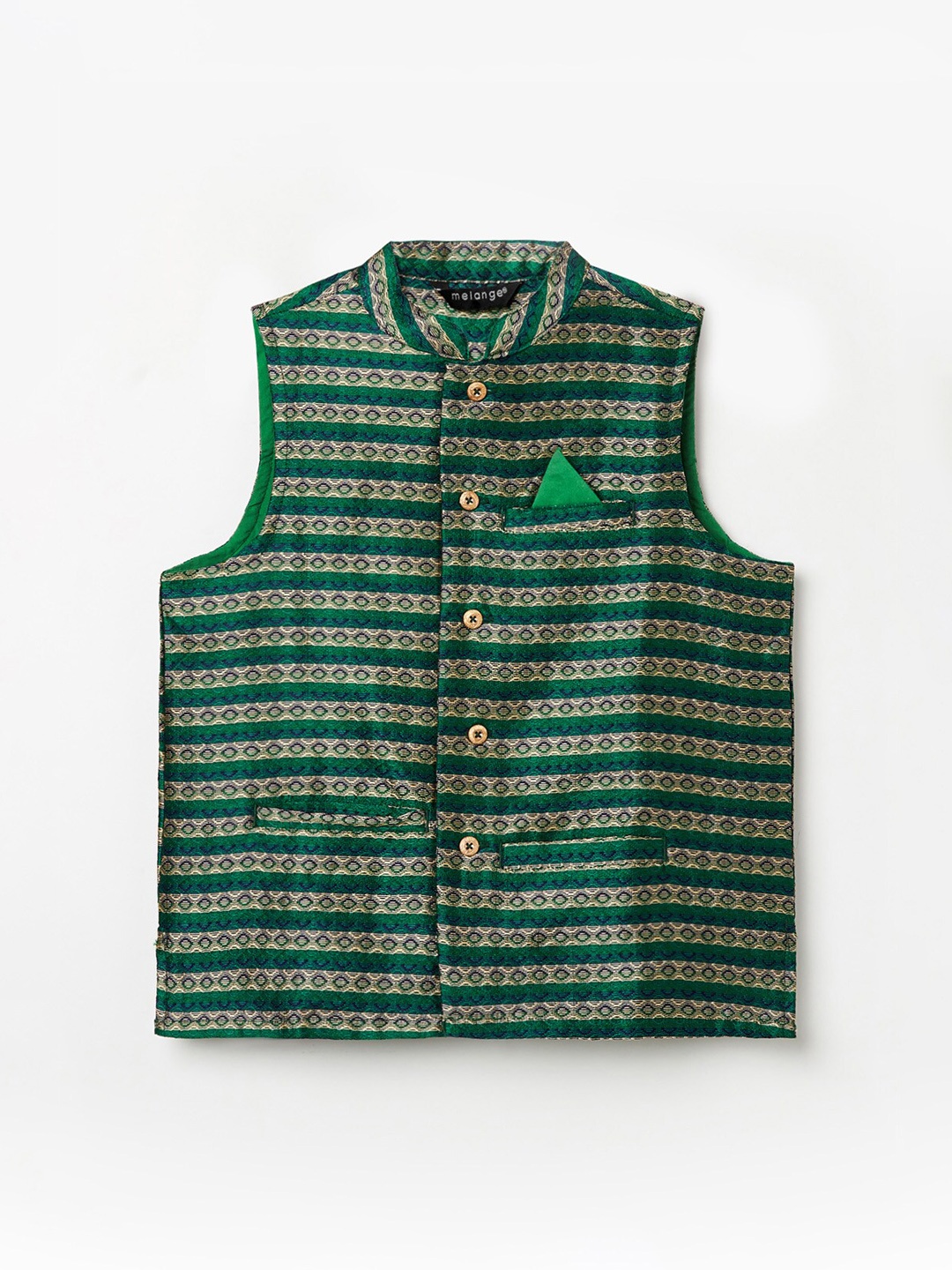 

Melange by Lifestyle Boys Green Printed Nehru Jacket