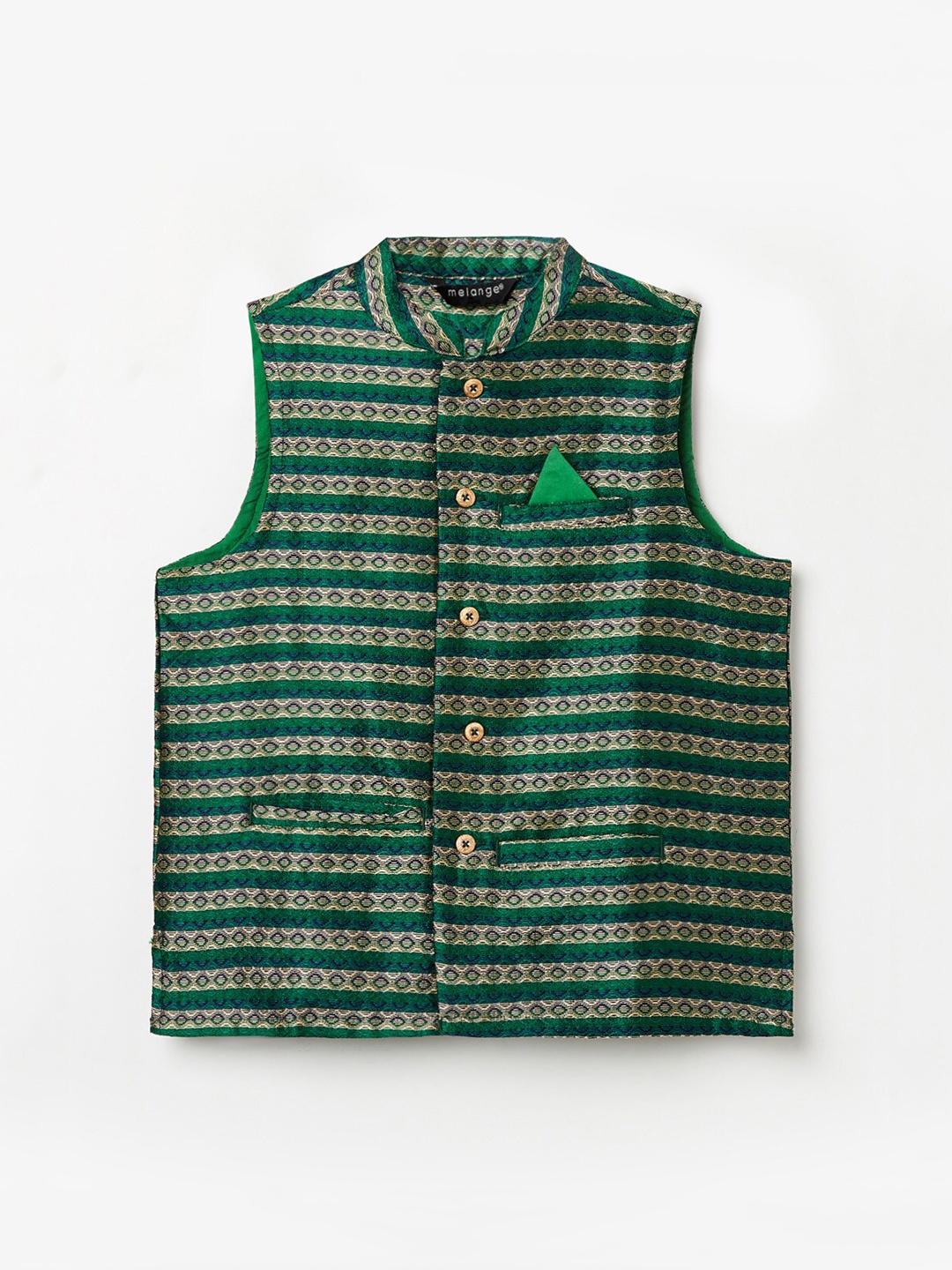 

Melange by Lifestyle Boys Green Printed Nehru Jacket