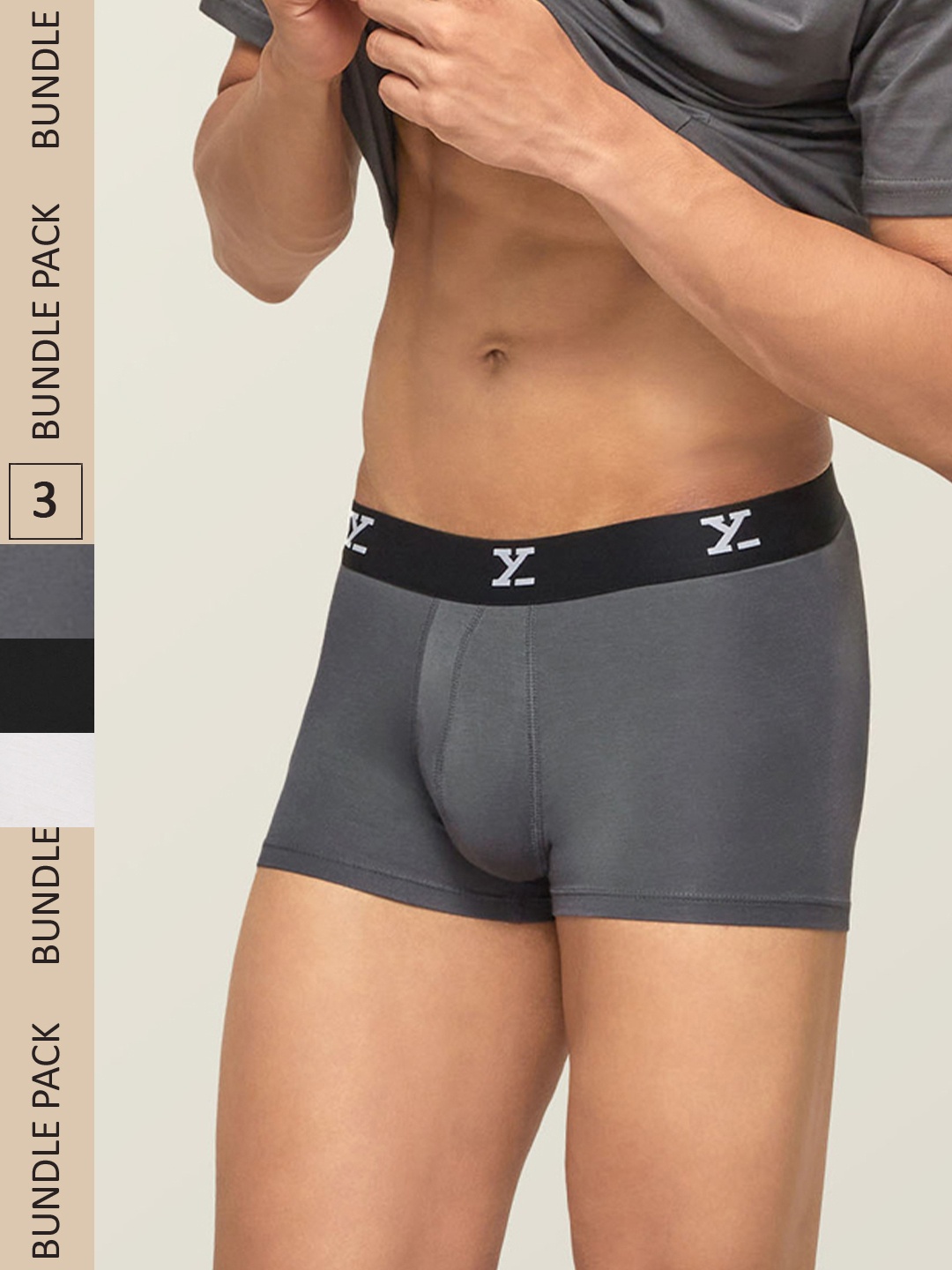 

XYXX Men Solid Pack Of 3 ACE IntelliSoft Modal Trunks, Grey