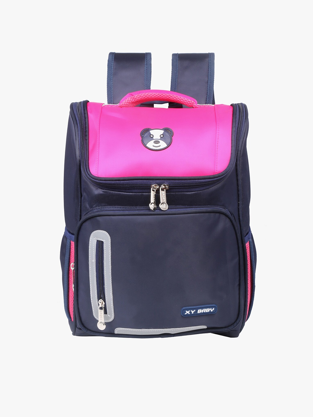 

POKORY Unisex Kids Pink & Navy Blue Faux Leather School Bag