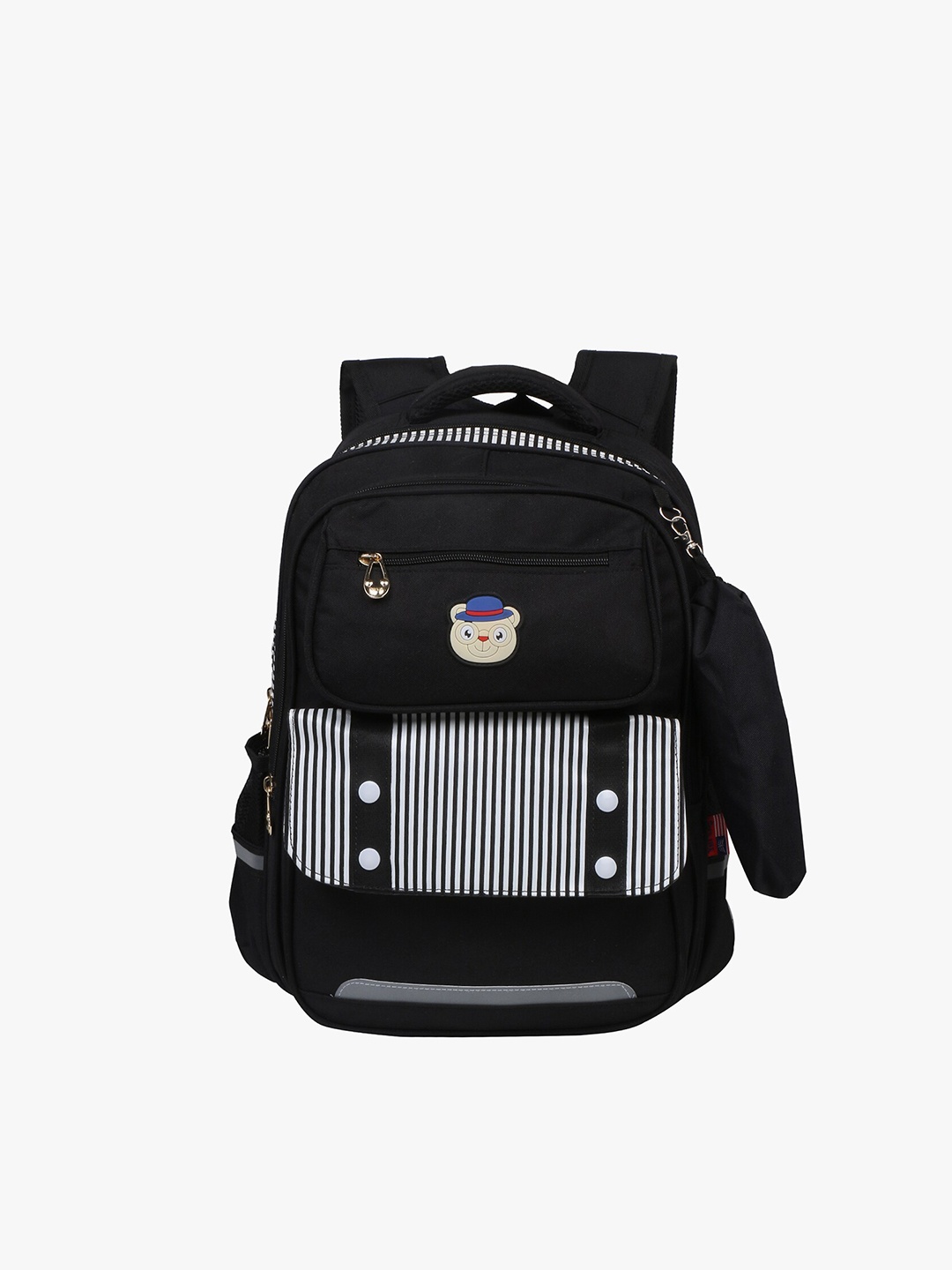 

POKORY Unisex Kids Black & Grey Striped Backpack & Zip Pouch