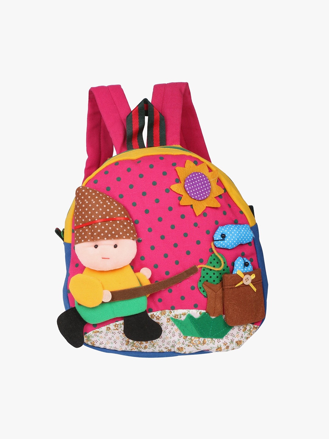 

POKORY Unisex Kids Pink & Green Graphic School Bag