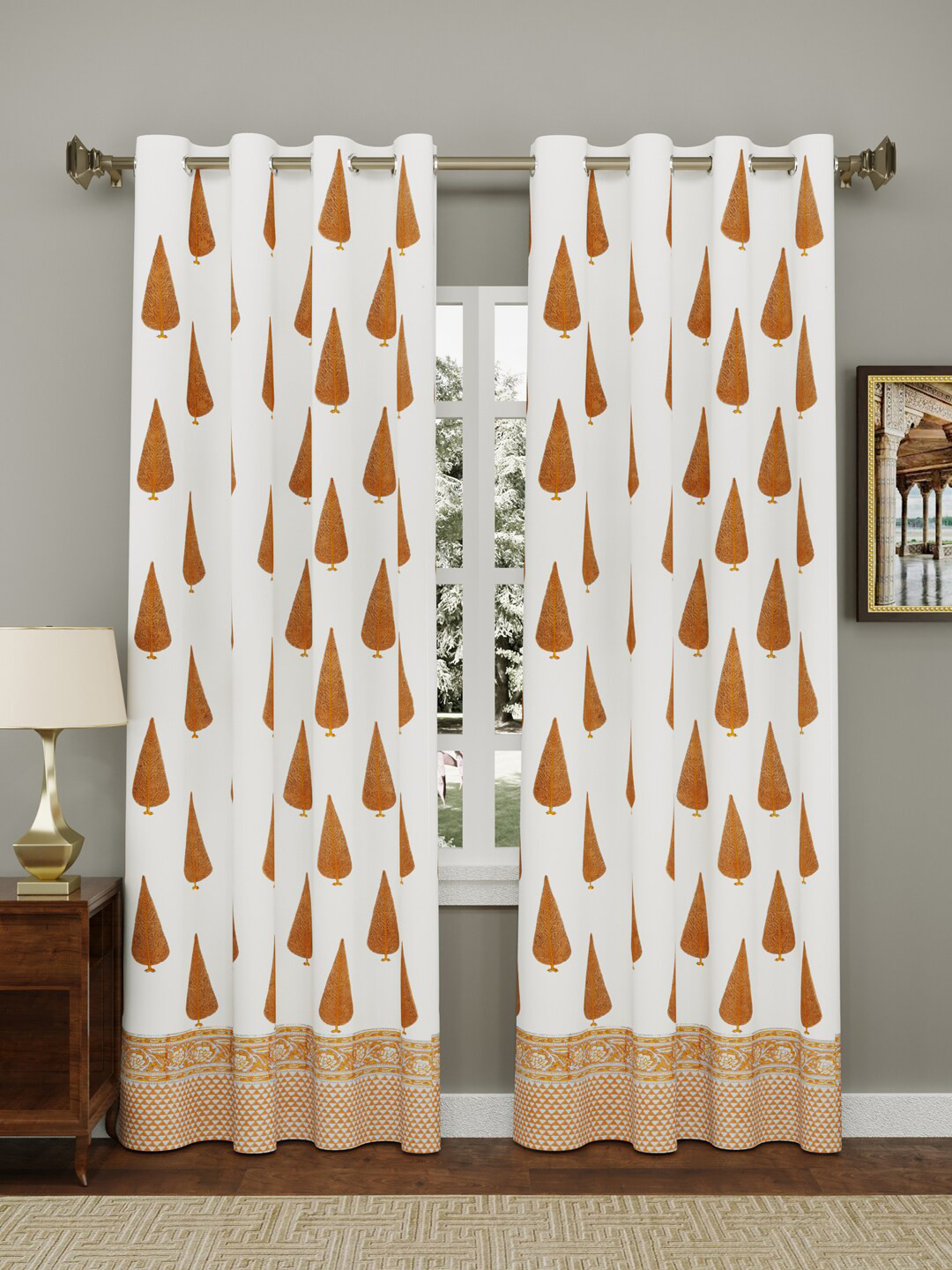 

Gulaab Jaipur White & Mustard Set of 2 Ethnic Motifs Door Curtain