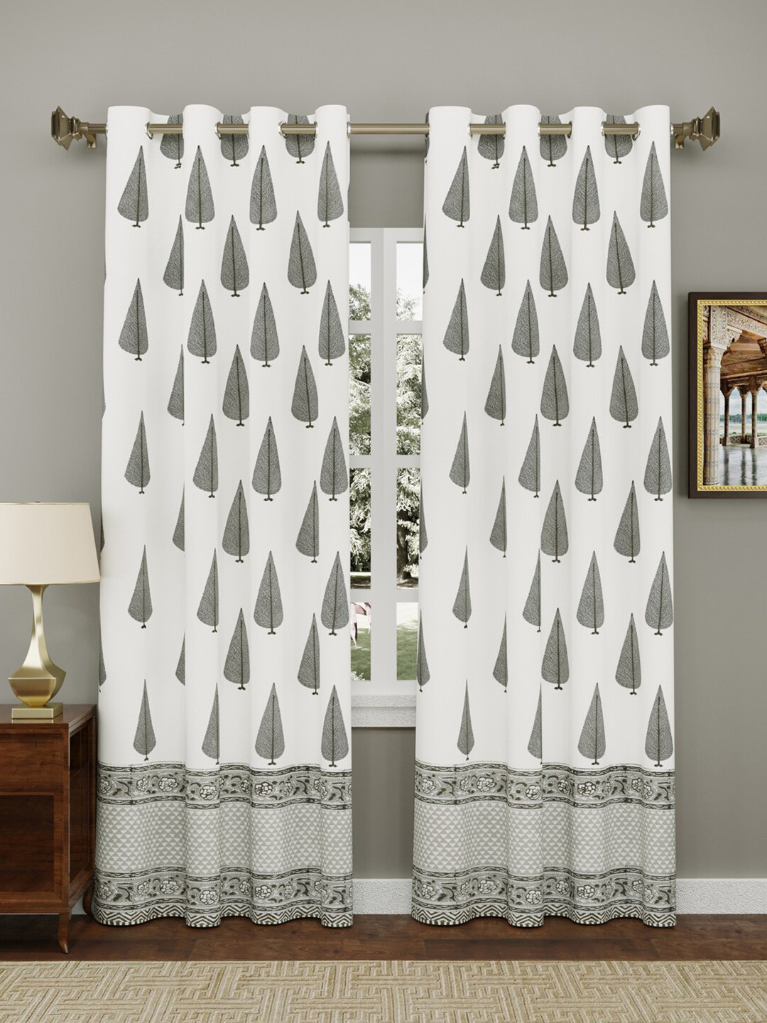 

Gulaab Jaipur Set of 2 White & Grey Ethnic Motifs Long Door Curtain