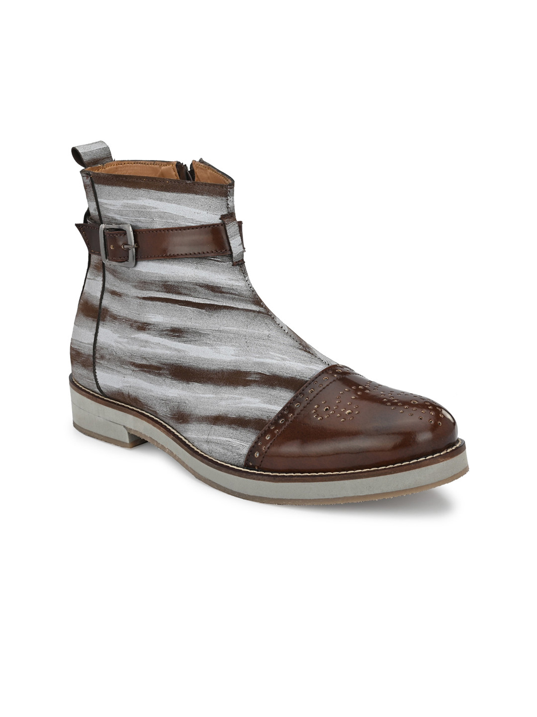 

KLEAT Men Grey Striped High-Top Flat Boots
