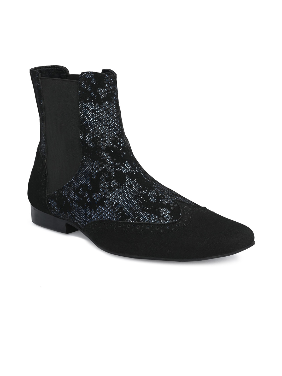 

KLEAT Men Black Animal Print Mid-Top Chelsea Boots
