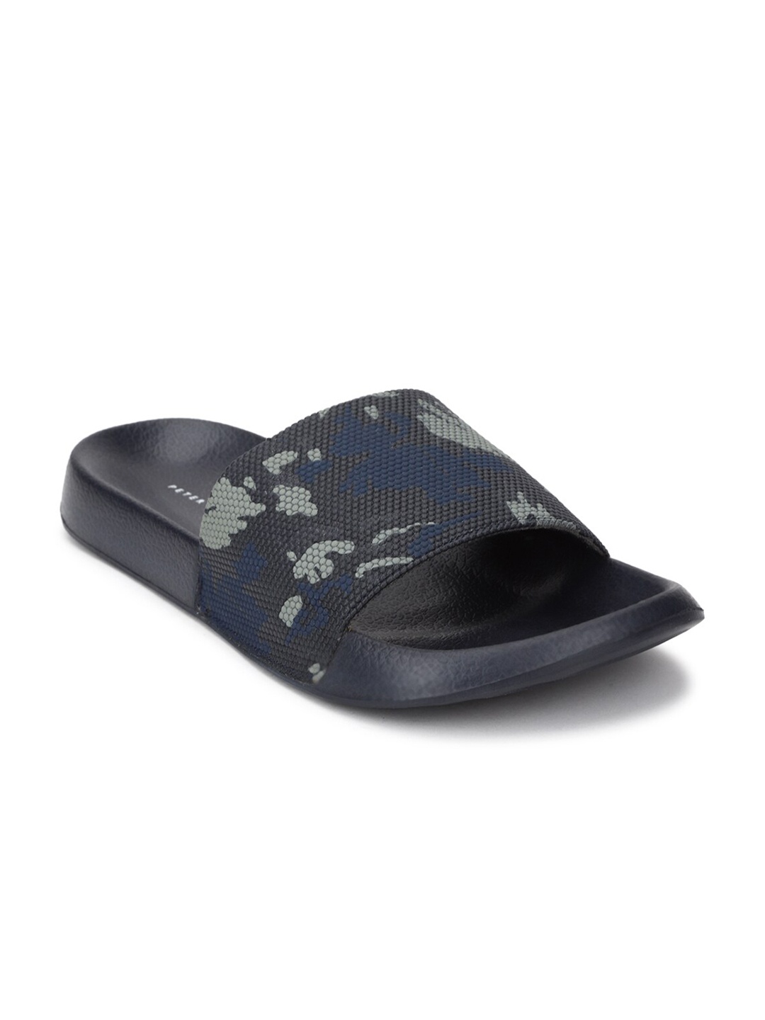 

Peter England Men Navy Blue & Grey Printed Slip-On Flip Flops