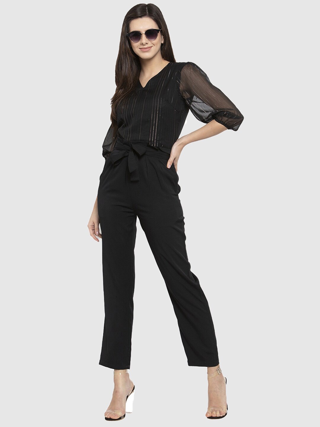 

Magnetic Designs Black & Silver-Toned Striped Two-Piece Jumpsuit