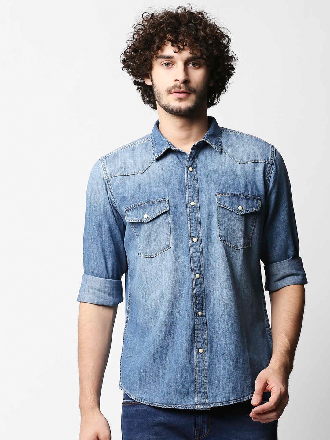 

Pepe Jeans Men Blue Standard Faded Casual Denim Shirt