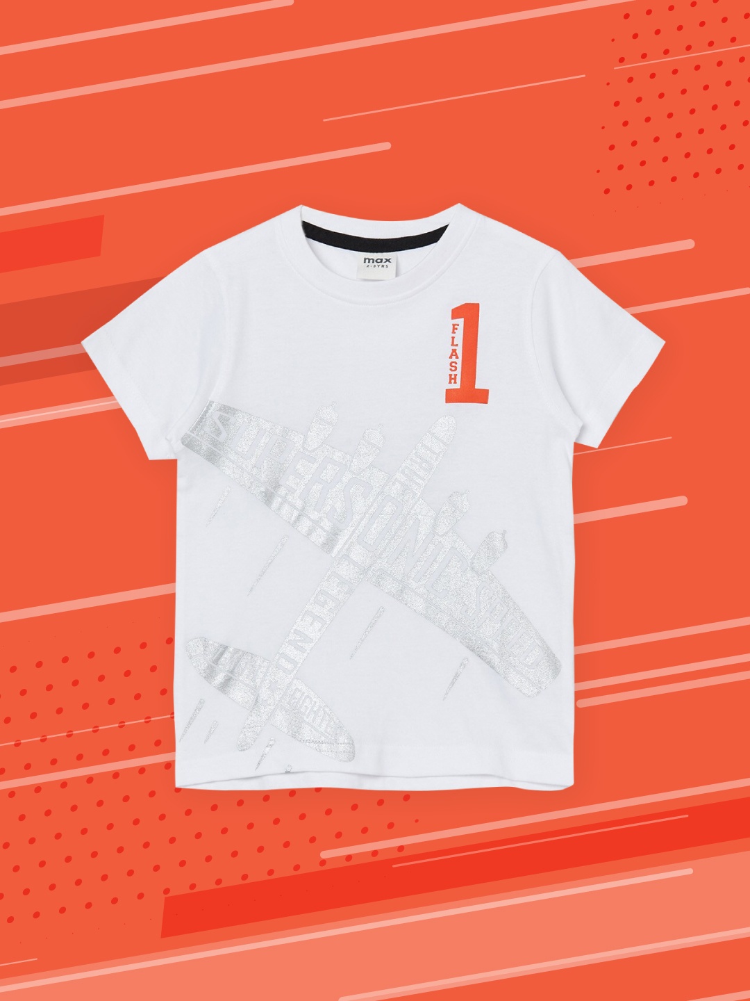 

max Boys White & Silver-Toned Printed Pure Cotton T-shirt