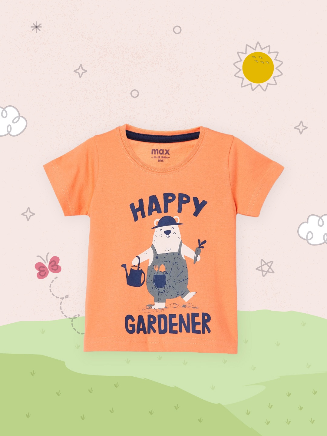 

max Boys Orange Printed T-shirt