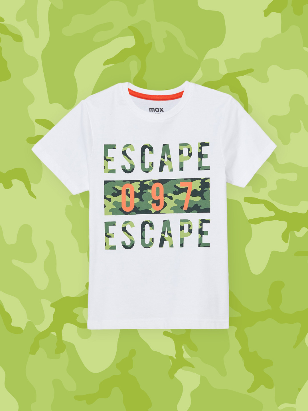

max Boys White & Green Typography Printed Pure Cotton T-shirt