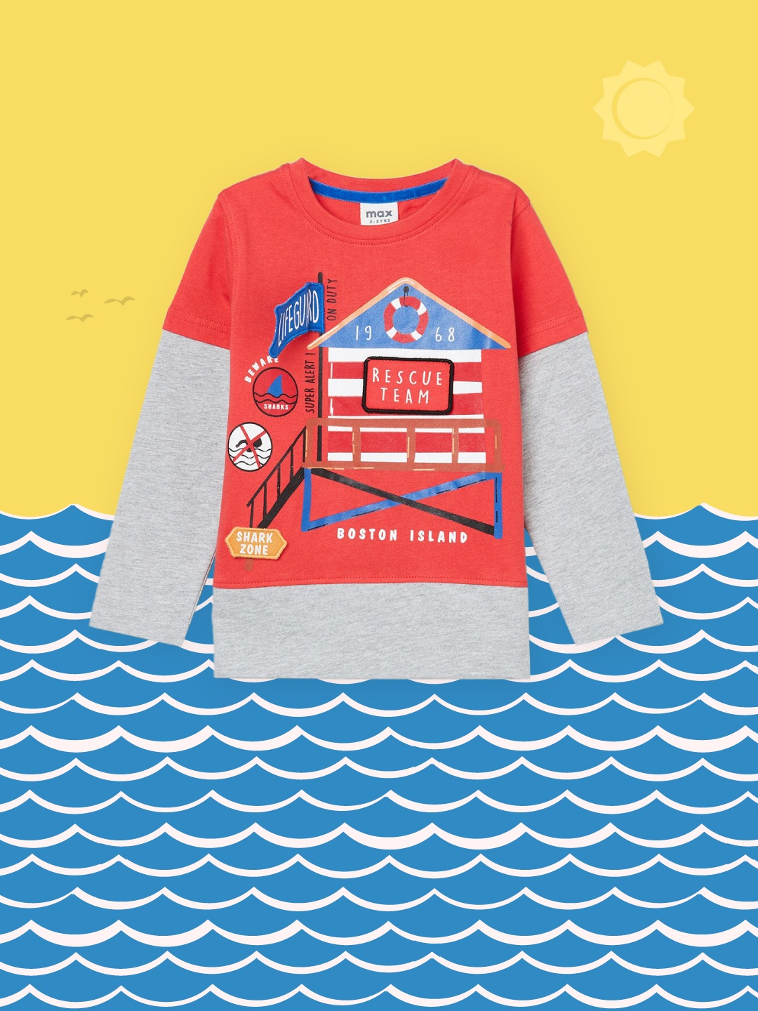

max Boys Red & Grey Printed T-shirt