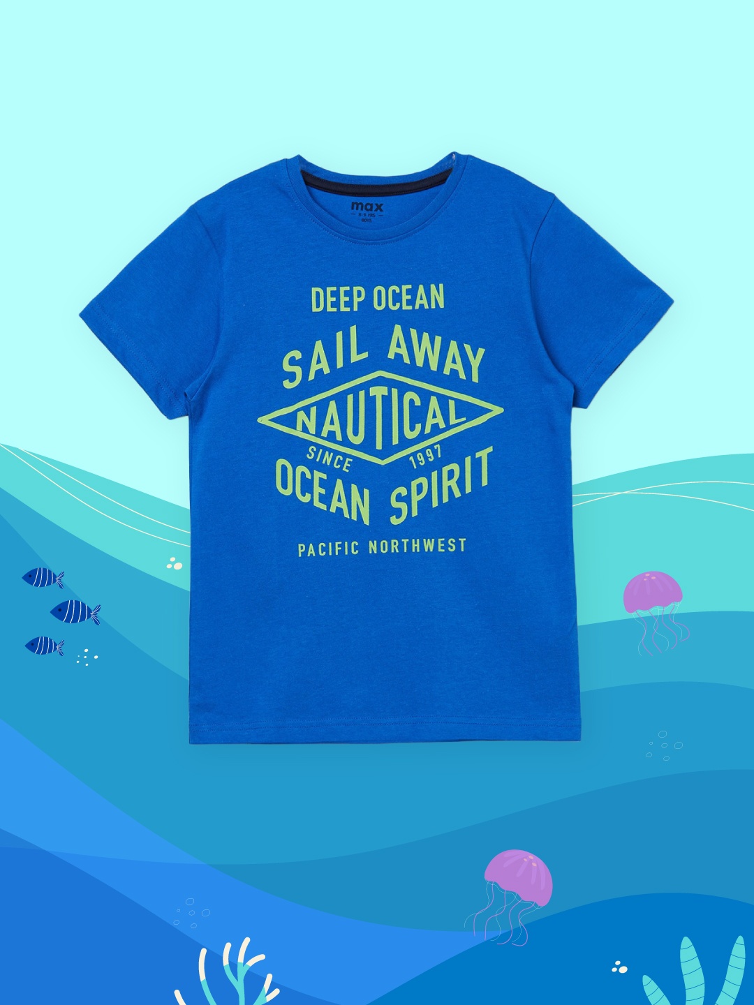 

max Boys Blue Typography Printed T-shirt