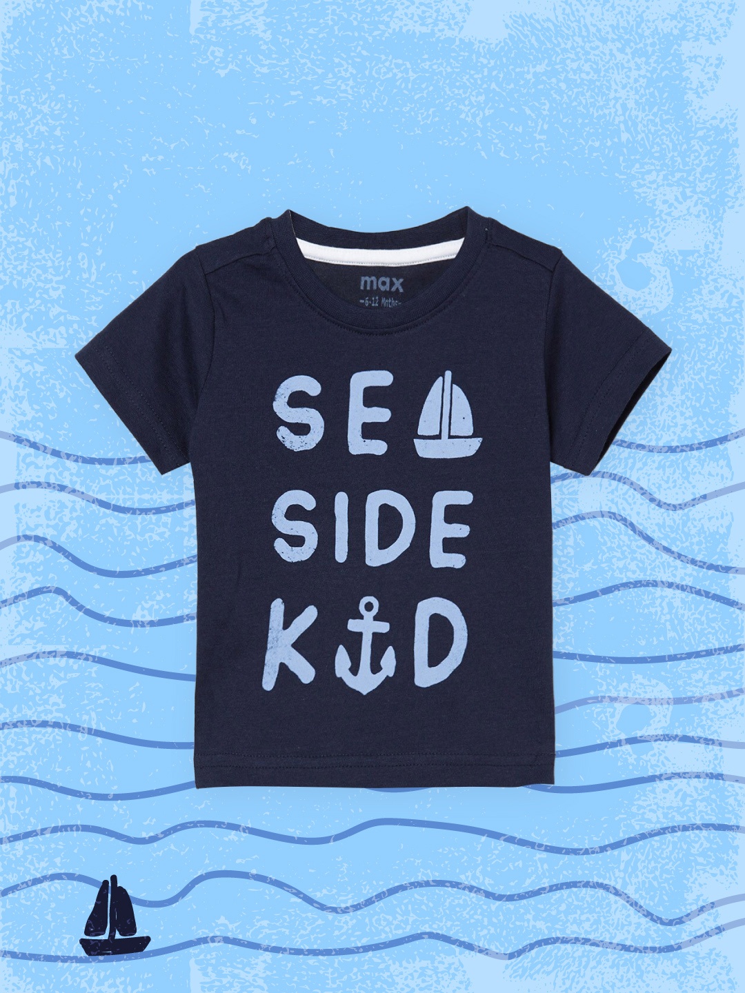 max Boys Blue Typography Printed Cotton T-shirt