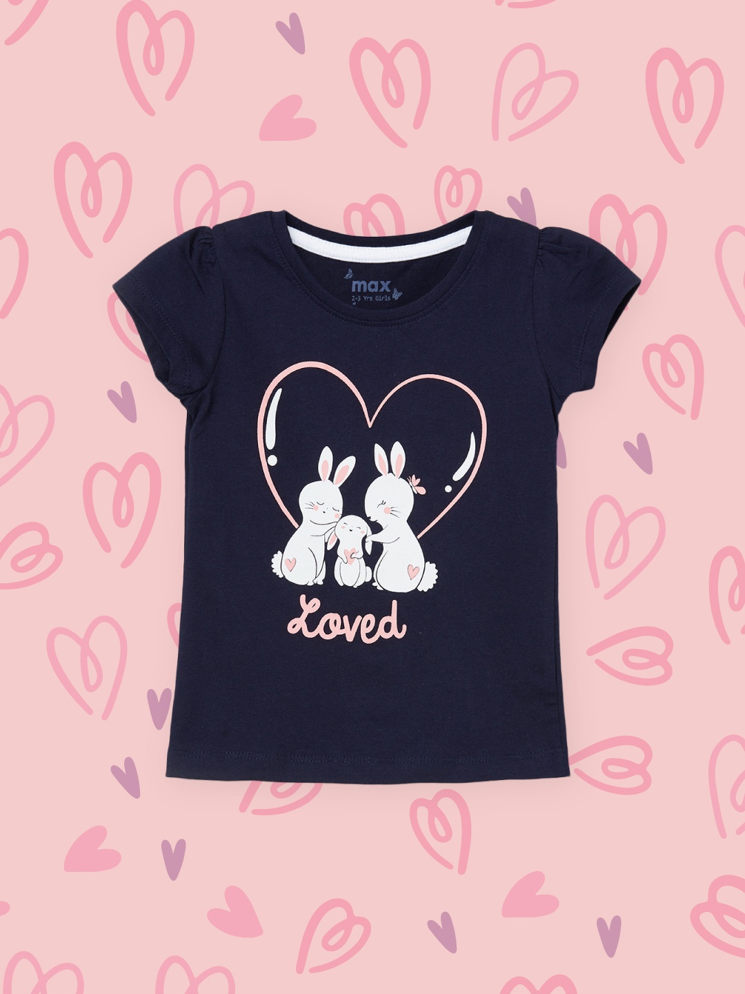 

max Girls Navy Blue Printed T-shirt