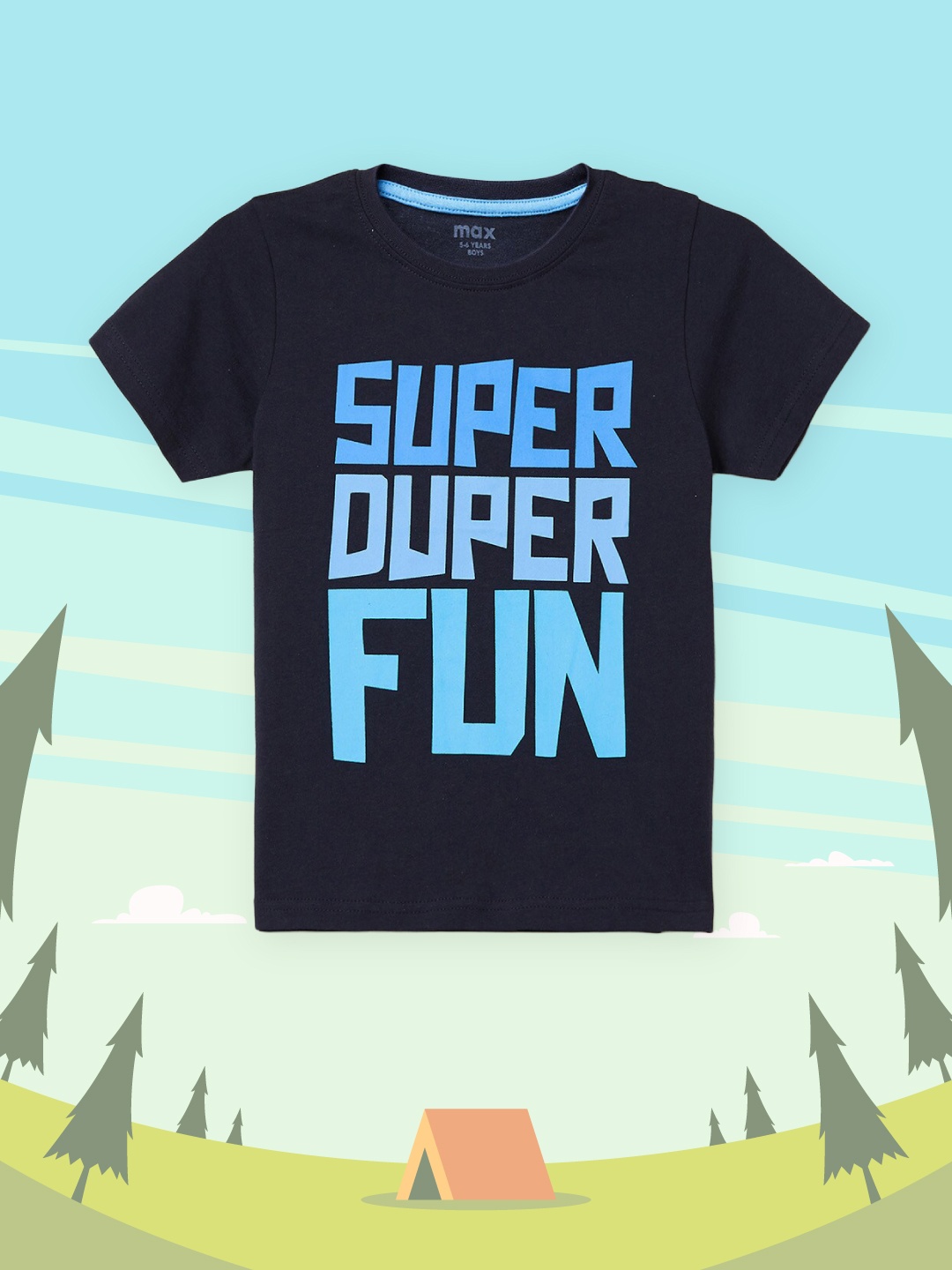 

max Boys Navy Blue Typography Printed Pure Cotton T-shirt